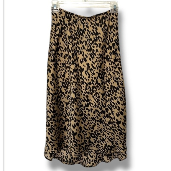 Sienna Sky Dresses & Skirts - Sienna Sky Womens Leopard Print Midi Skirt Satin A-Line Small Mob Wife Animal
